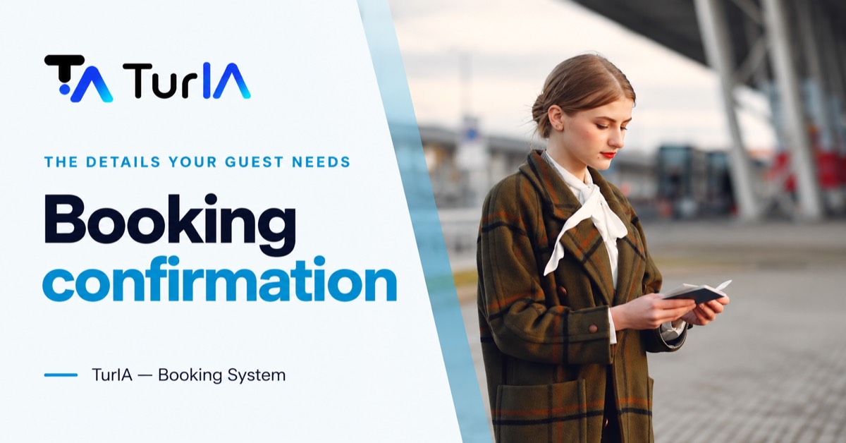 Traveller checking travel documents outside an airport; booking confirmation guide.