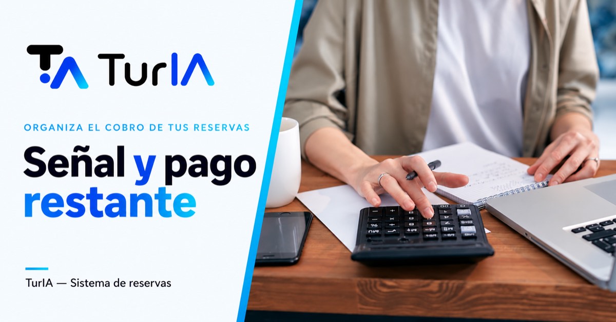 Persona con calculadora y cuaderno: señal y pago restante